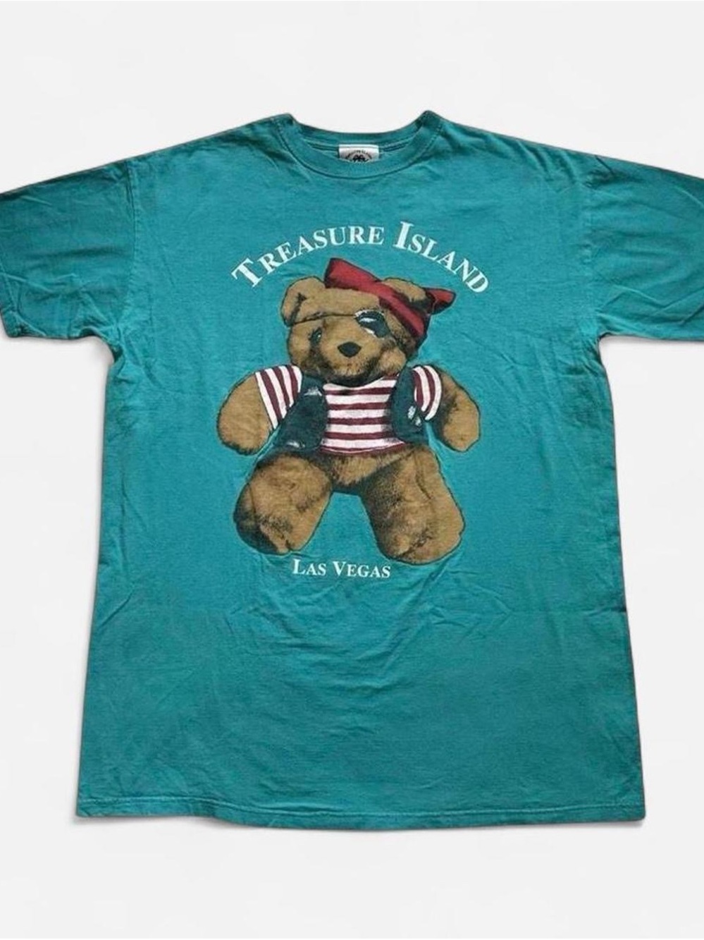 Vintage 1990s Treasure Island Las Vegas Teddy Graphic Teal T-Shirt XXL